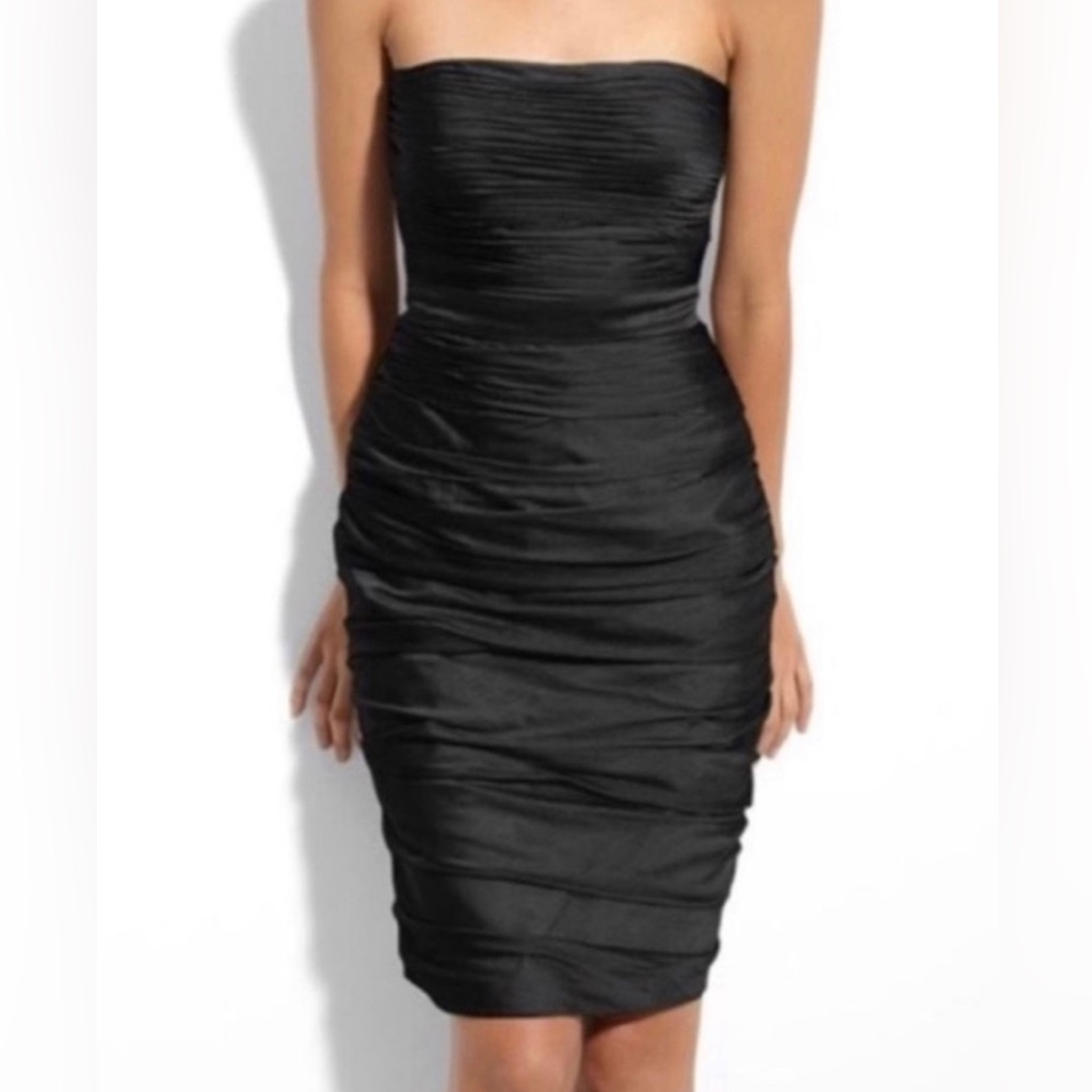 Ml Monique Lhuillier Bridesmaid Strapless Dress Wedding Black Size 2